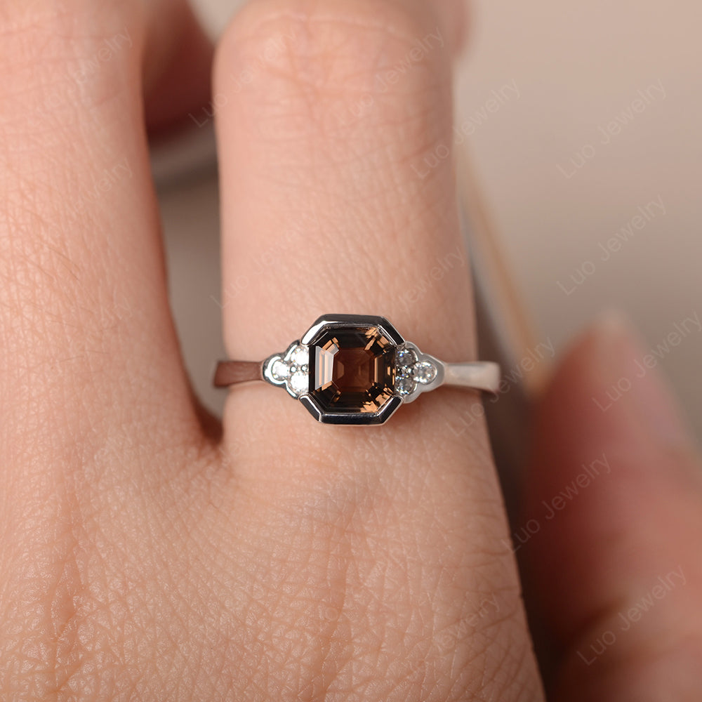 Vintage Asscher Cut Smoky Quartz Ring White Gold - LUO Jewelry