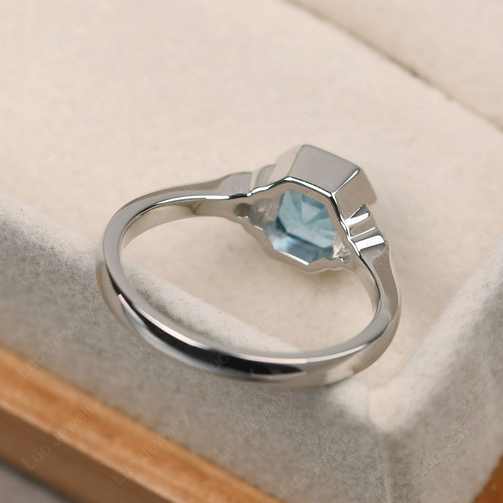Vintage Asscher Cut Swiss Blue Topaz Ring White Gold - LUO Jewelry
