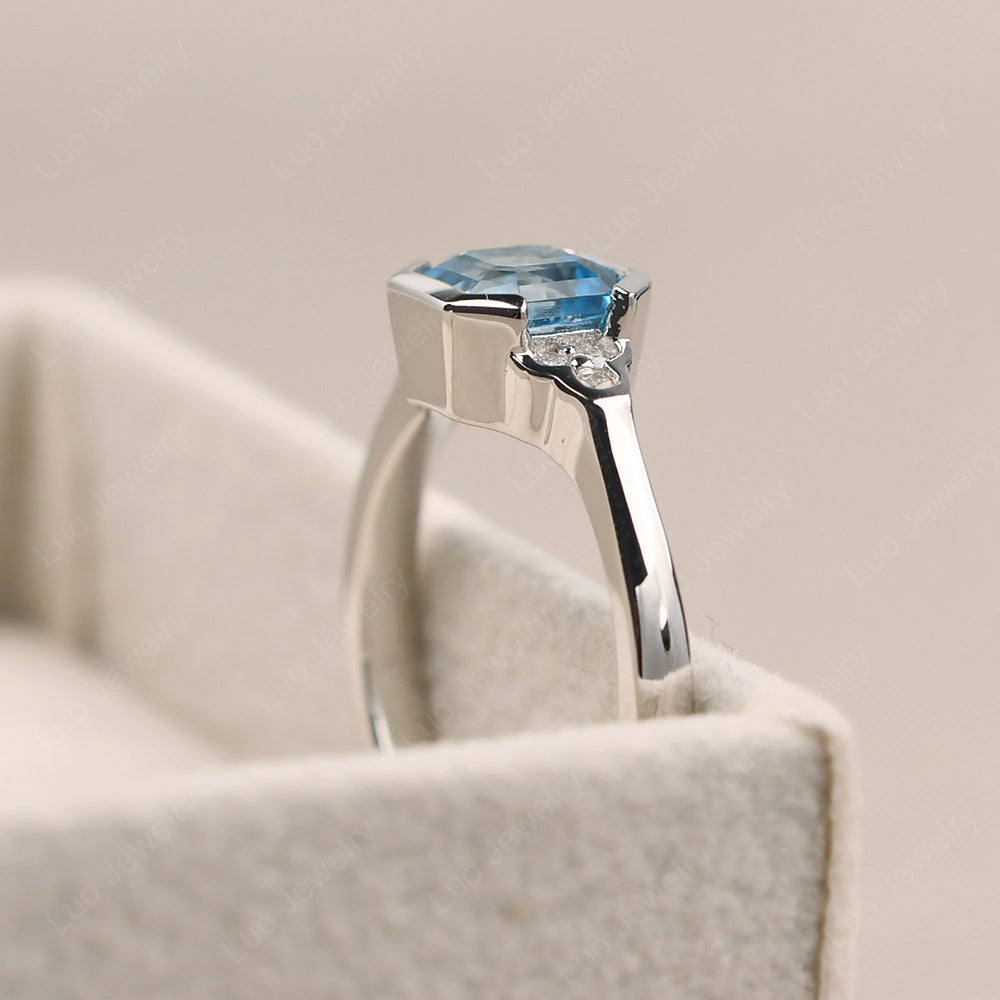 Vintage Asscher Cut Swiss Blue Topaz Ring White Gold - LUO Jewelry