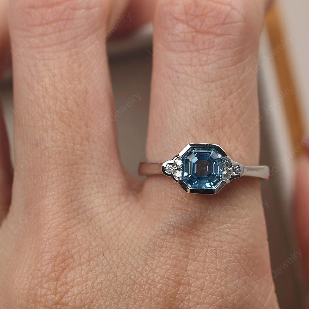 Vintage Asscher Cut Swiss Blue Topaz Ring White Gold - LUO Jewelry