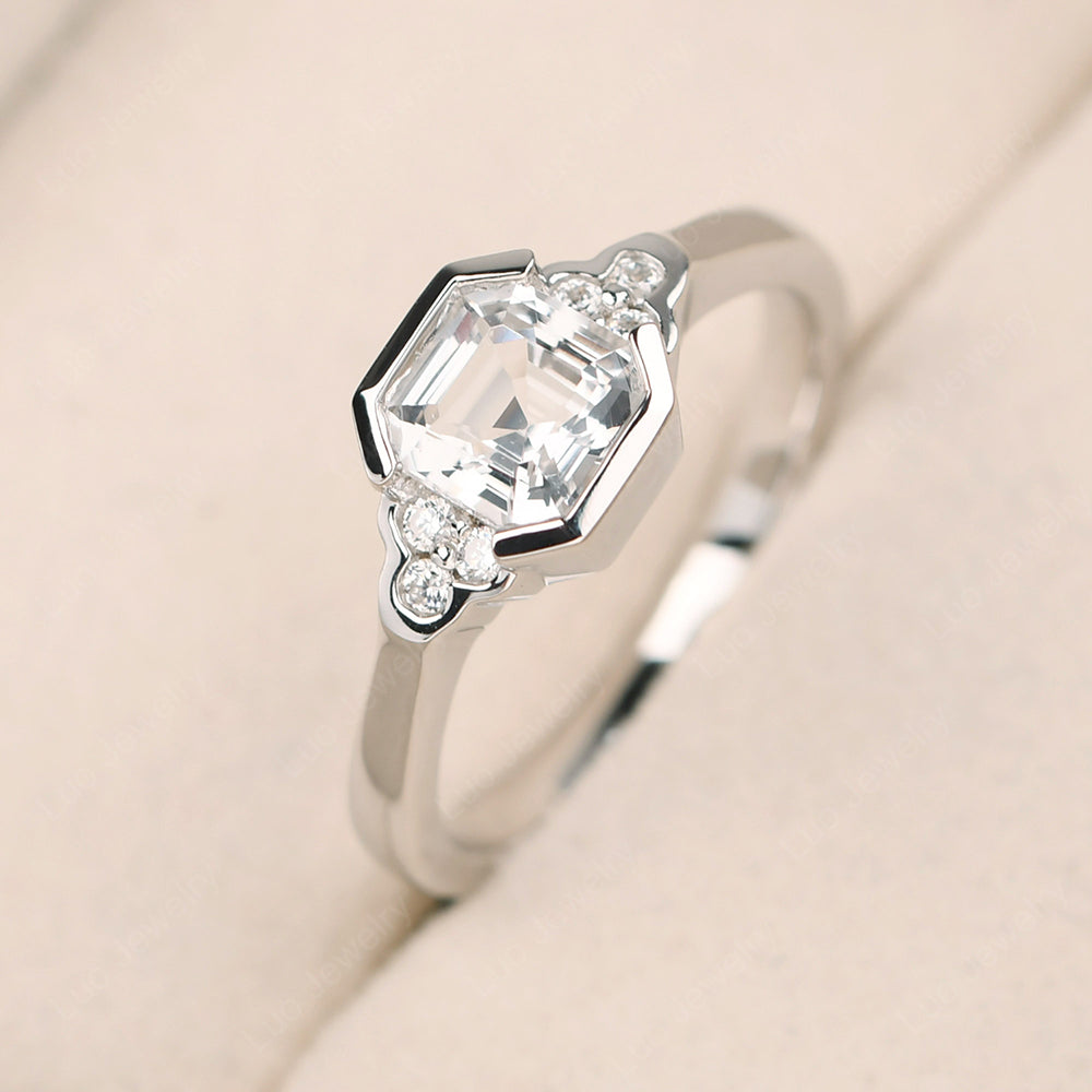 Vintage Asscher Cut White Topaz Ring White Gold - LUO Jewelry