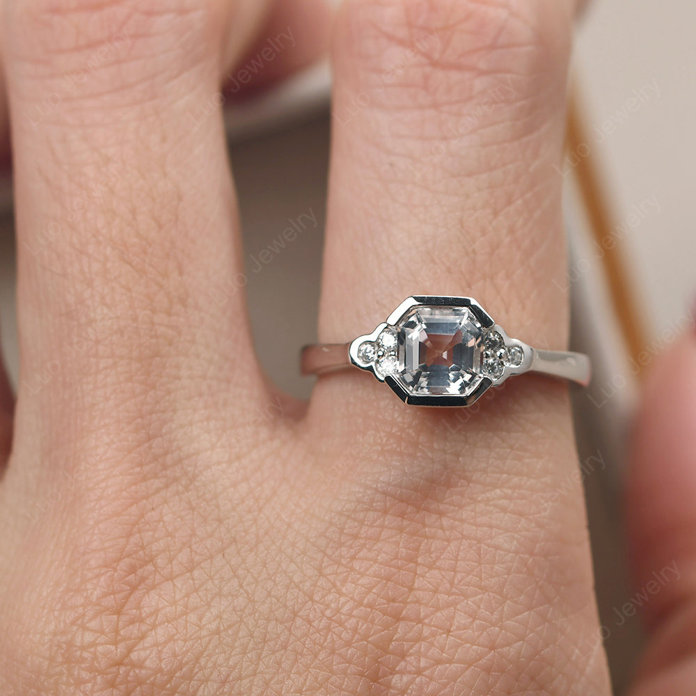 Vintage Asscher Cut White Topaz Ring White Gold - LUO Jewelry