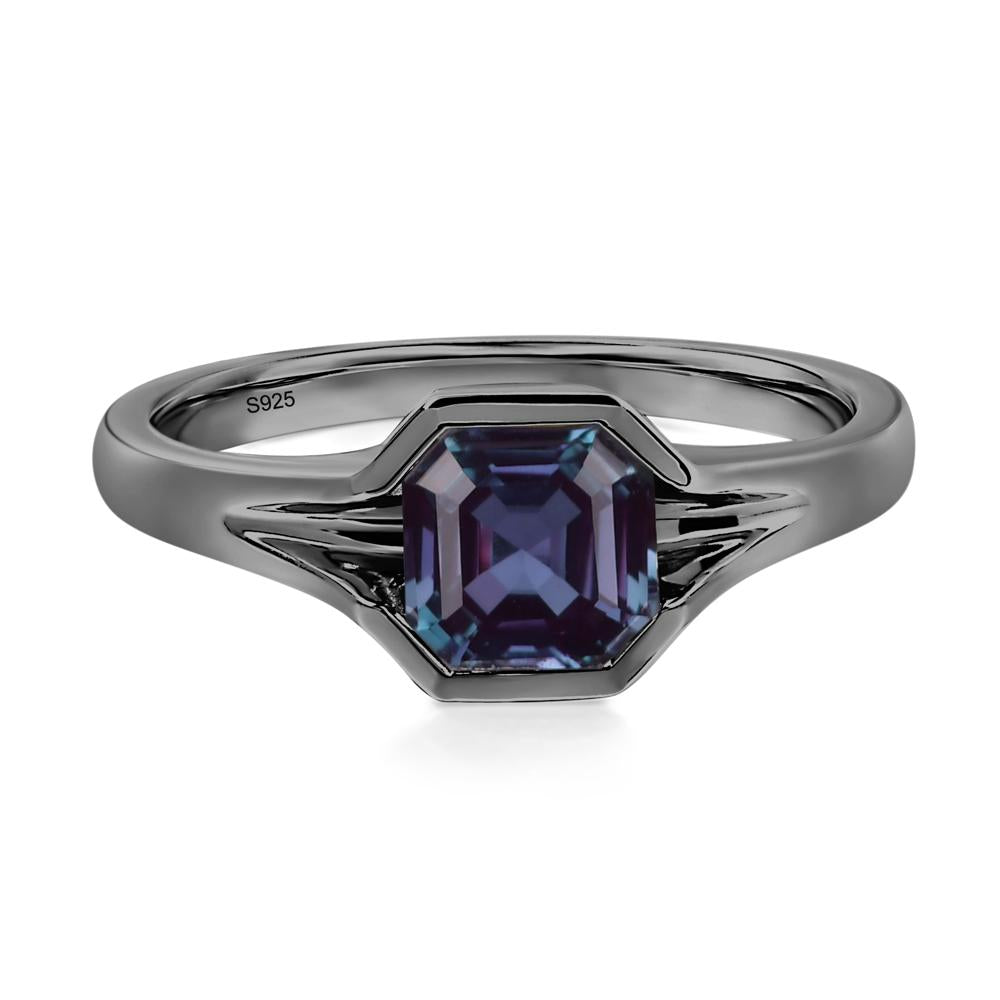 Asscher Cut Lab Alexandrite Solitaire Promise Ring - LUO Jewelry #metal_black finish sterling silver