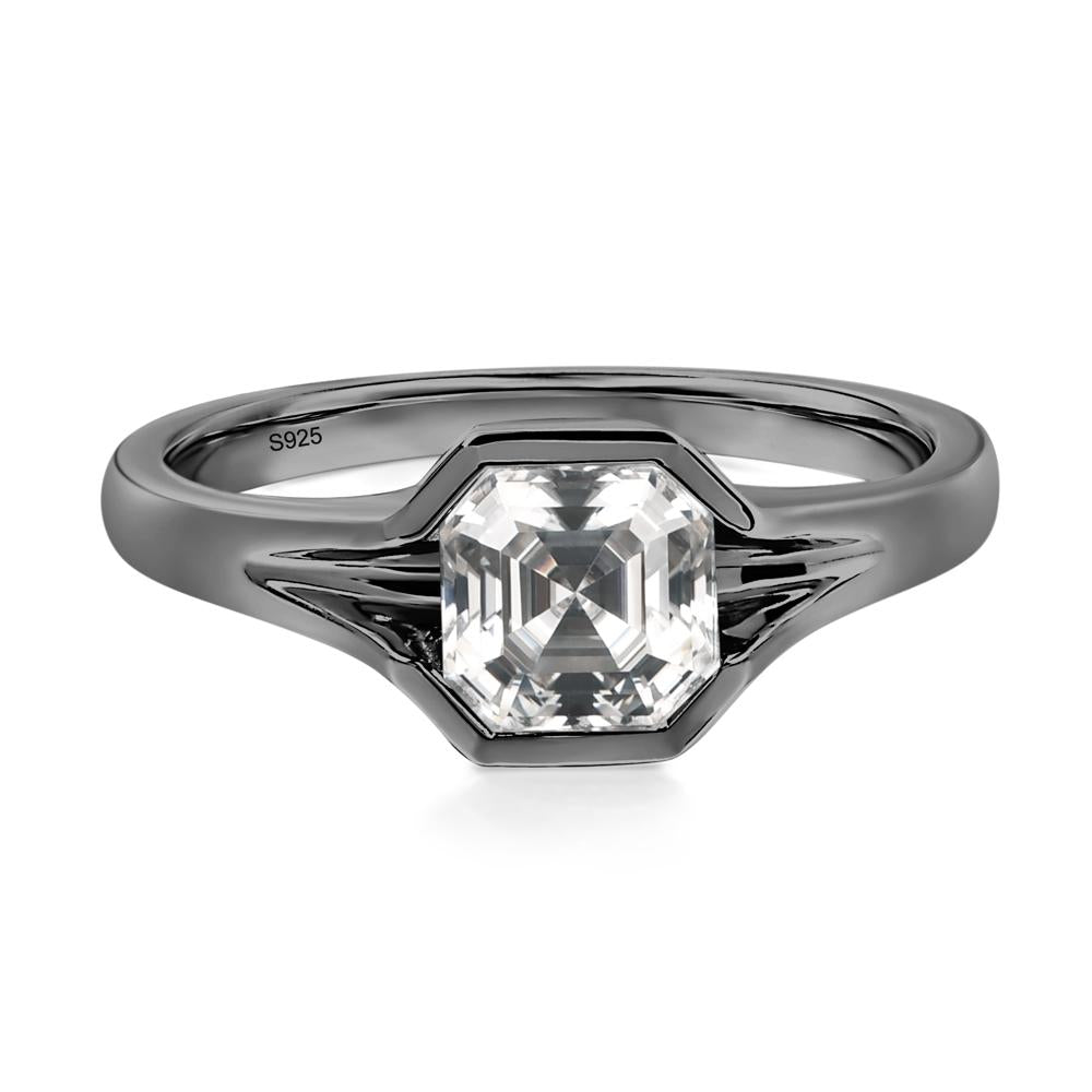 Asscher Cut Moissanite Solitaire Promise Ring - LUO Jewelry #metal_black finish sterling silver