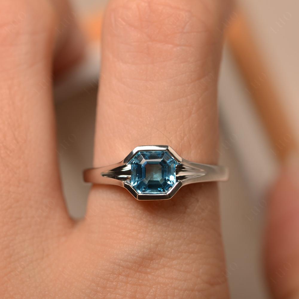 Asscher Cut Swiss Blue Topaz Solitaire Promise Ring - LUO Jewelry