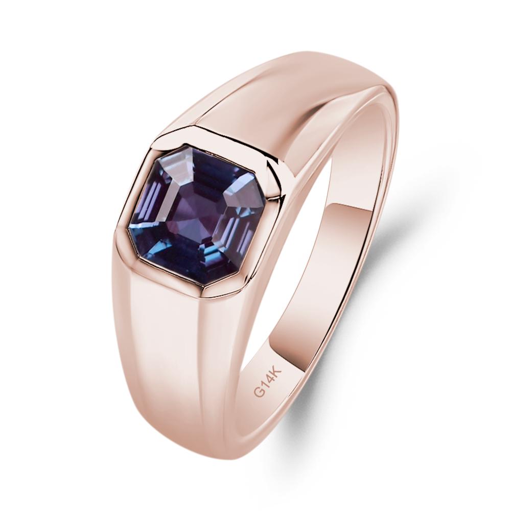 Wide Band Asscher Cut Alexandrite Ring - LUO Jewelry #metal_14k rose gold