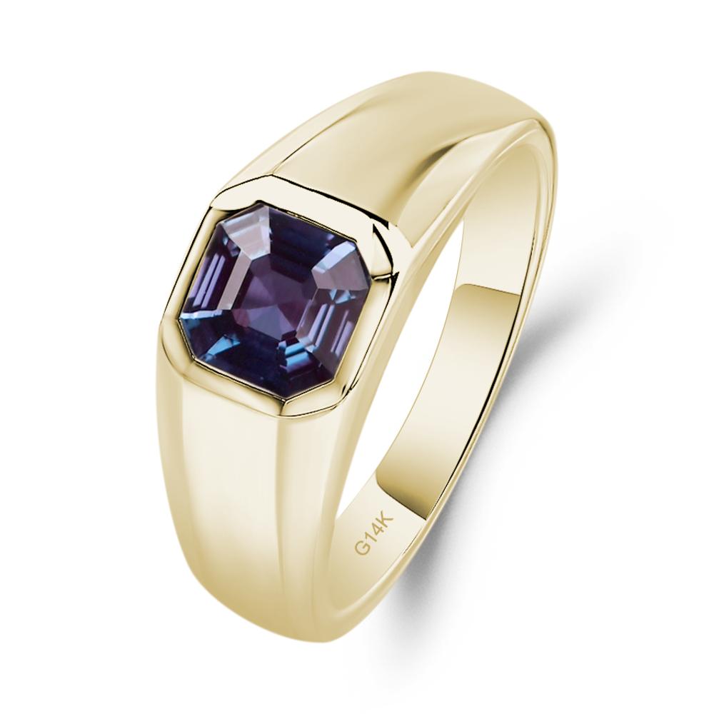 Wide Band Asscher Cut Alexandrite Ring - LUO Jewelry #metal_14k yellow gold