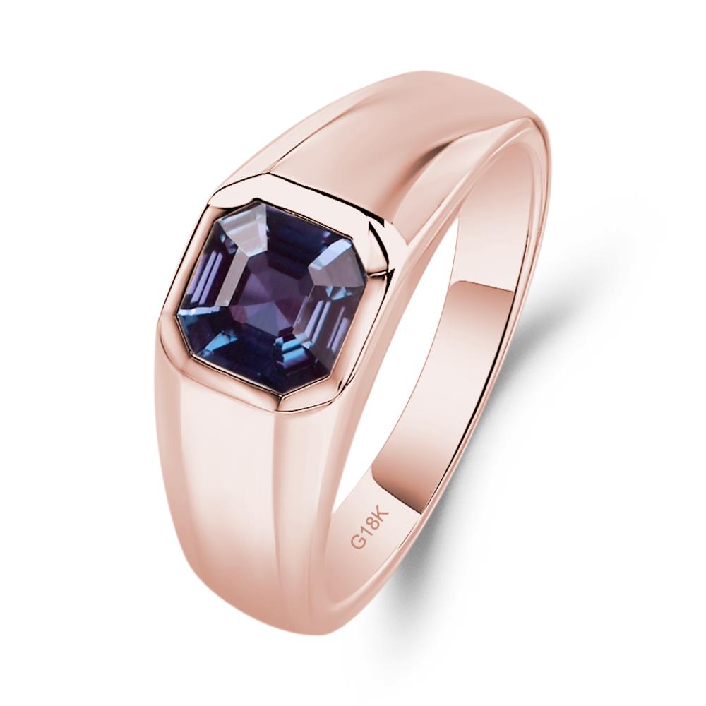 Wide Band Asscher Cut Alexandrite Ring - LUO Jewelry #metal_18k rose gold