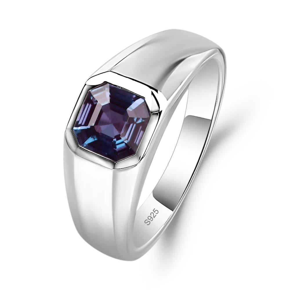 Wide Band Asscher Cut Alexandrite Ring - LUO Jewelry #metal_sterling silver