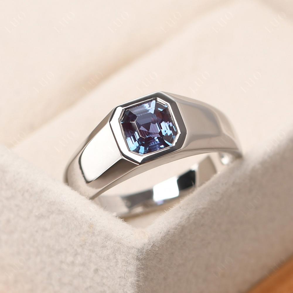 Wide Band Asscher Cut Alexandrite Ring - LUO Jewelry