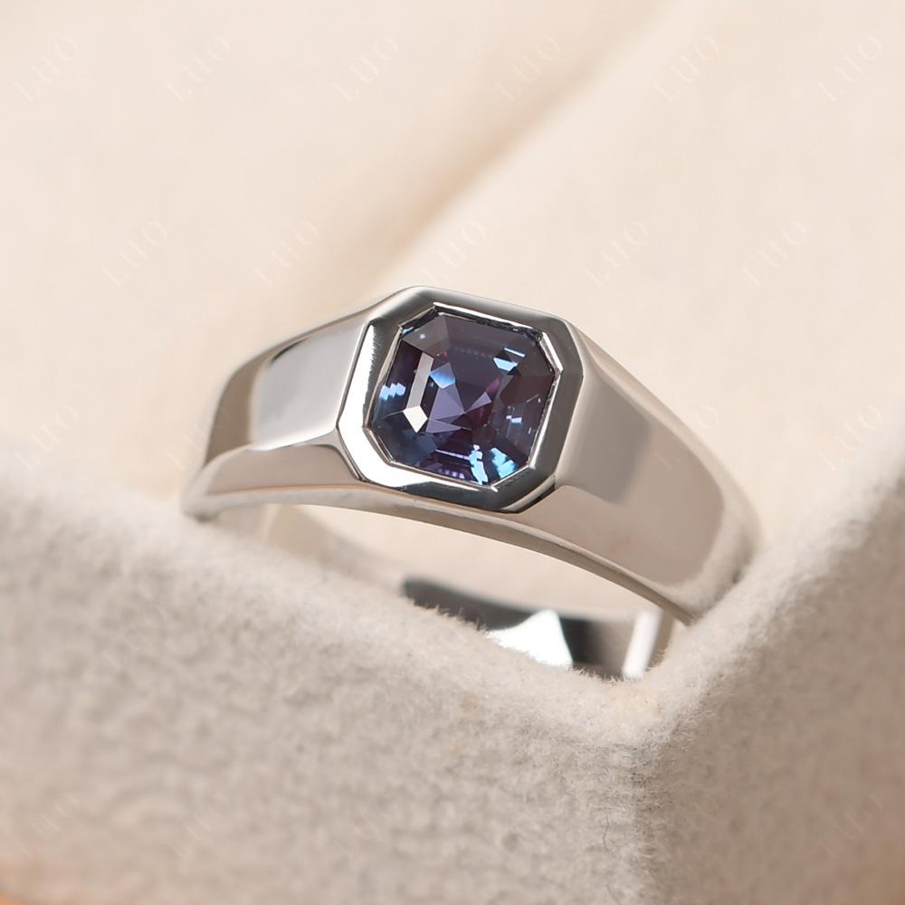 Wide Band Asscher Cut Alexandrite Ring - LUO Jewelry