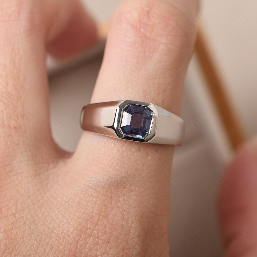 Wide Band Asscher Cut Alexandrite Ring - LUO Jewelry