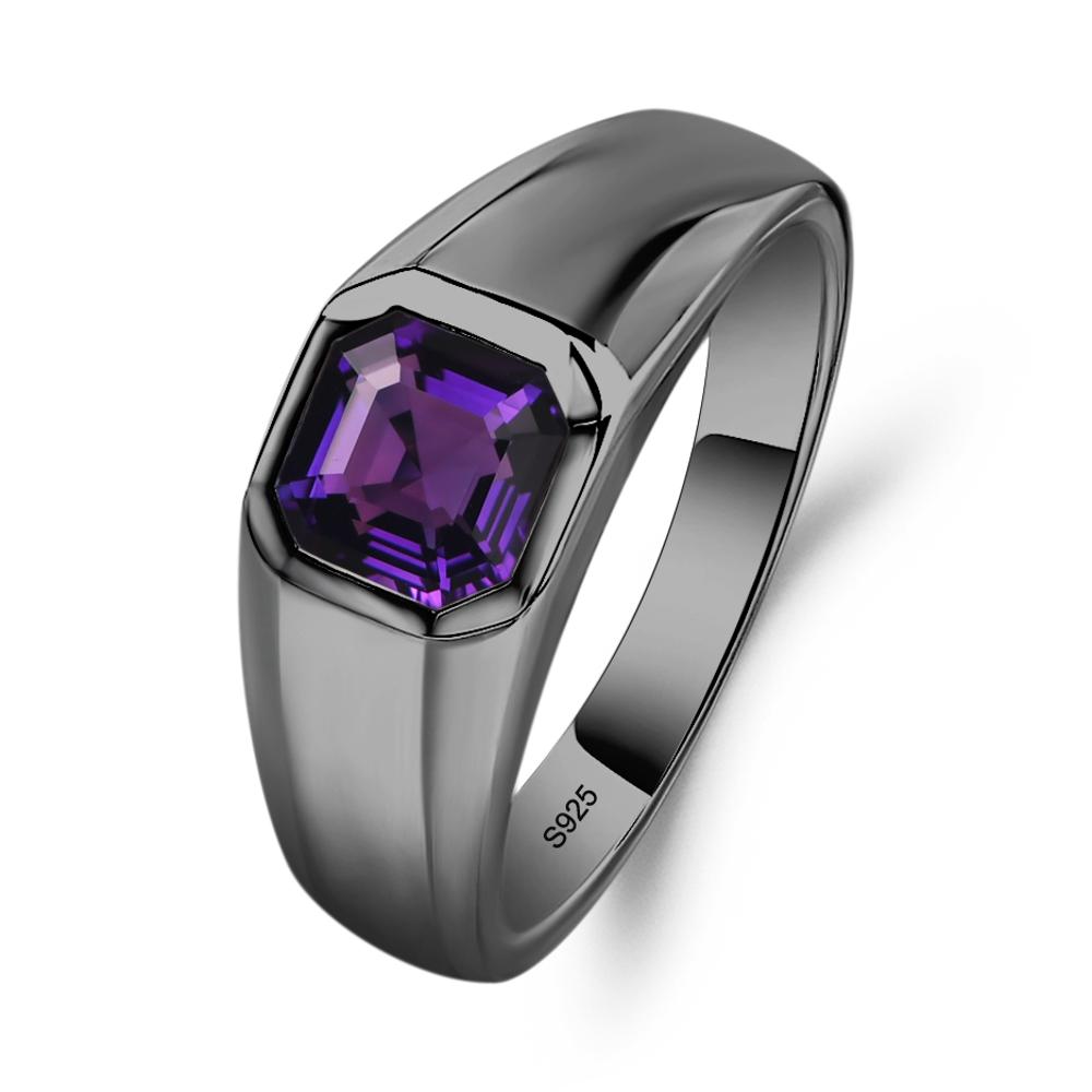 Wide Band Asscher Cut Amethyst Ring - LUO Jewelry #metal_black finish sterling silver