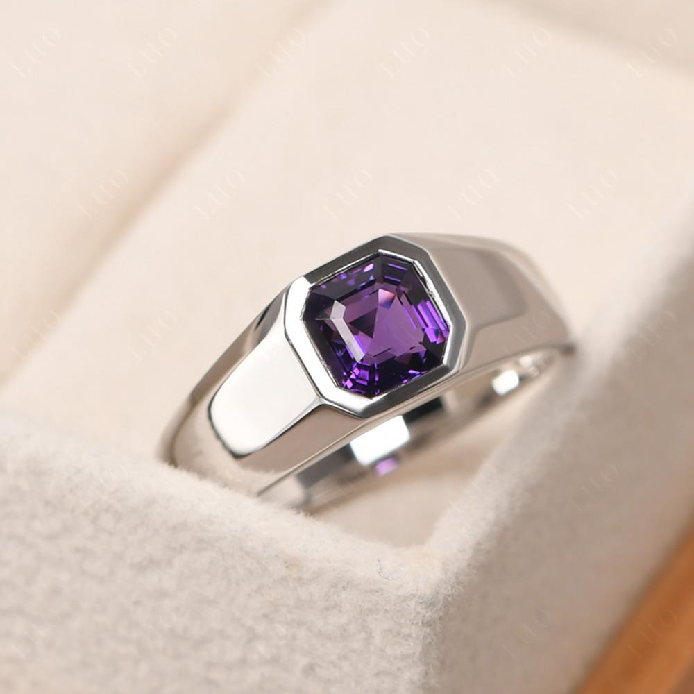 Wide Band Asscher Cut Amethyst Ring - LUO Jewelry