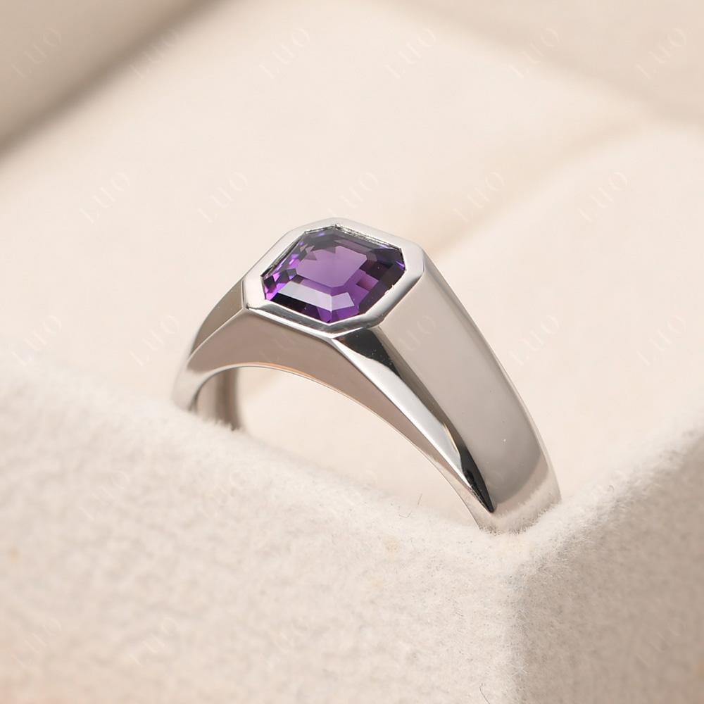 Wide Band Asscher Cut Amethyst Ring - LUO Jewelry