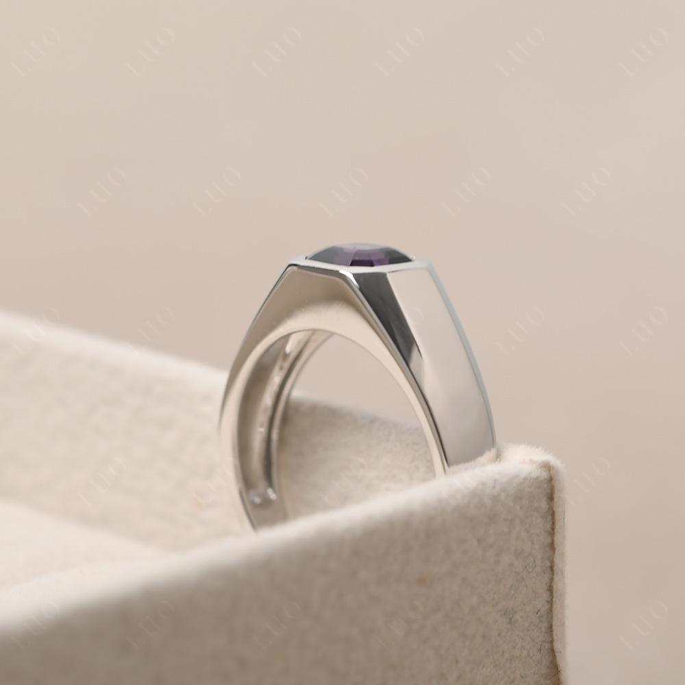 Wide Band Asscher Cut Amethyst Ring - LUO Jewelry