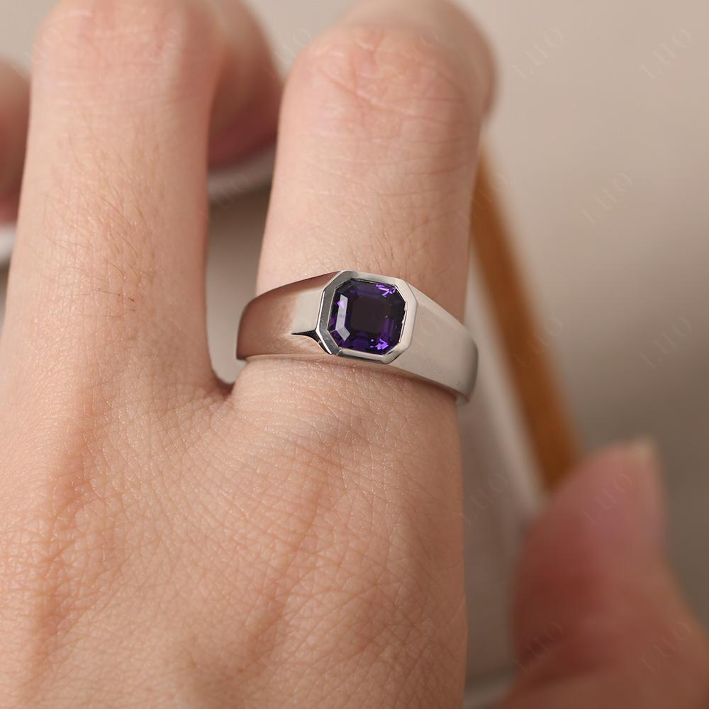 Wide Band Asscher Cut Amethyst Ring - LUO Jewelry