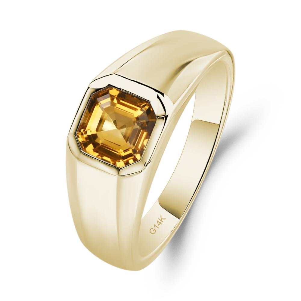 Wide Band Asscher Cut Citrine Ring - LUO Jewelry #metal_14k yellow gold