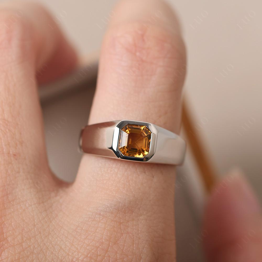 Wide Band Asscher Cut Citrine Ring - LUO Jewelry