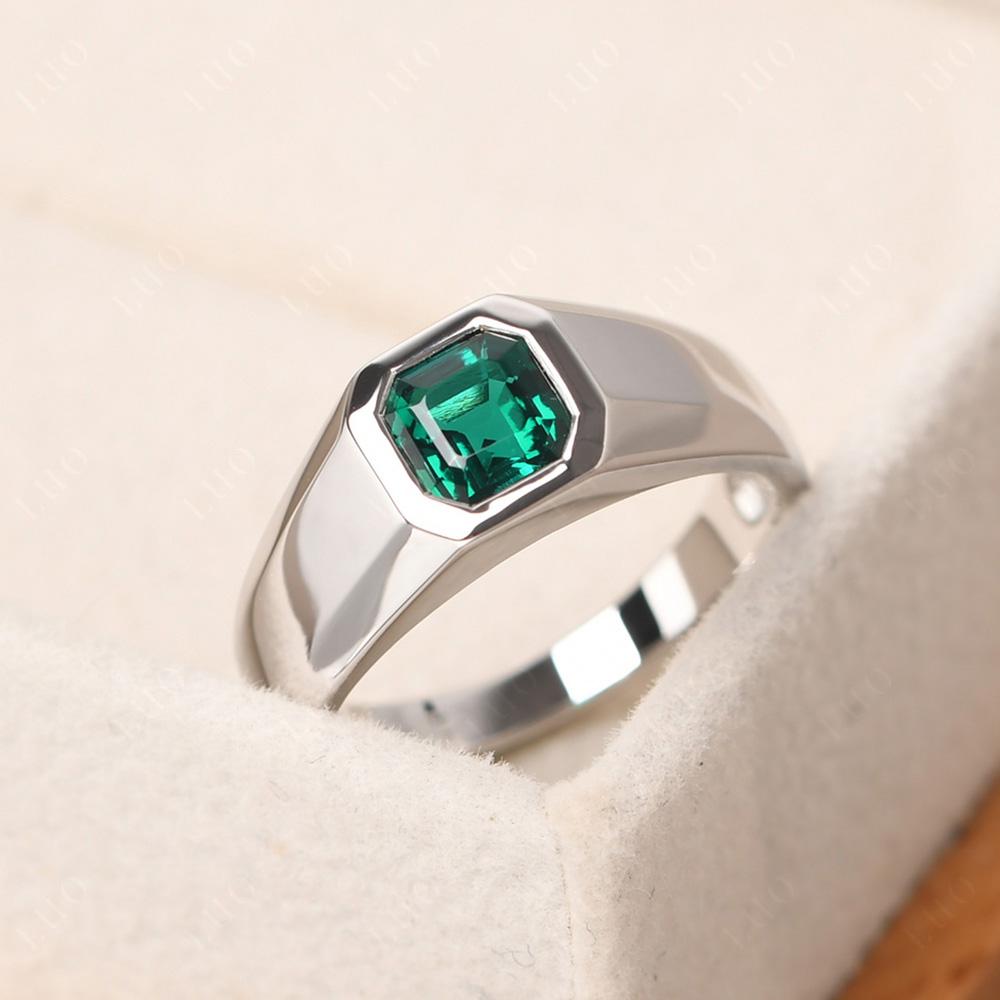 Wide Band Asscher Cut Emerald Ring - LUO Jewelry
