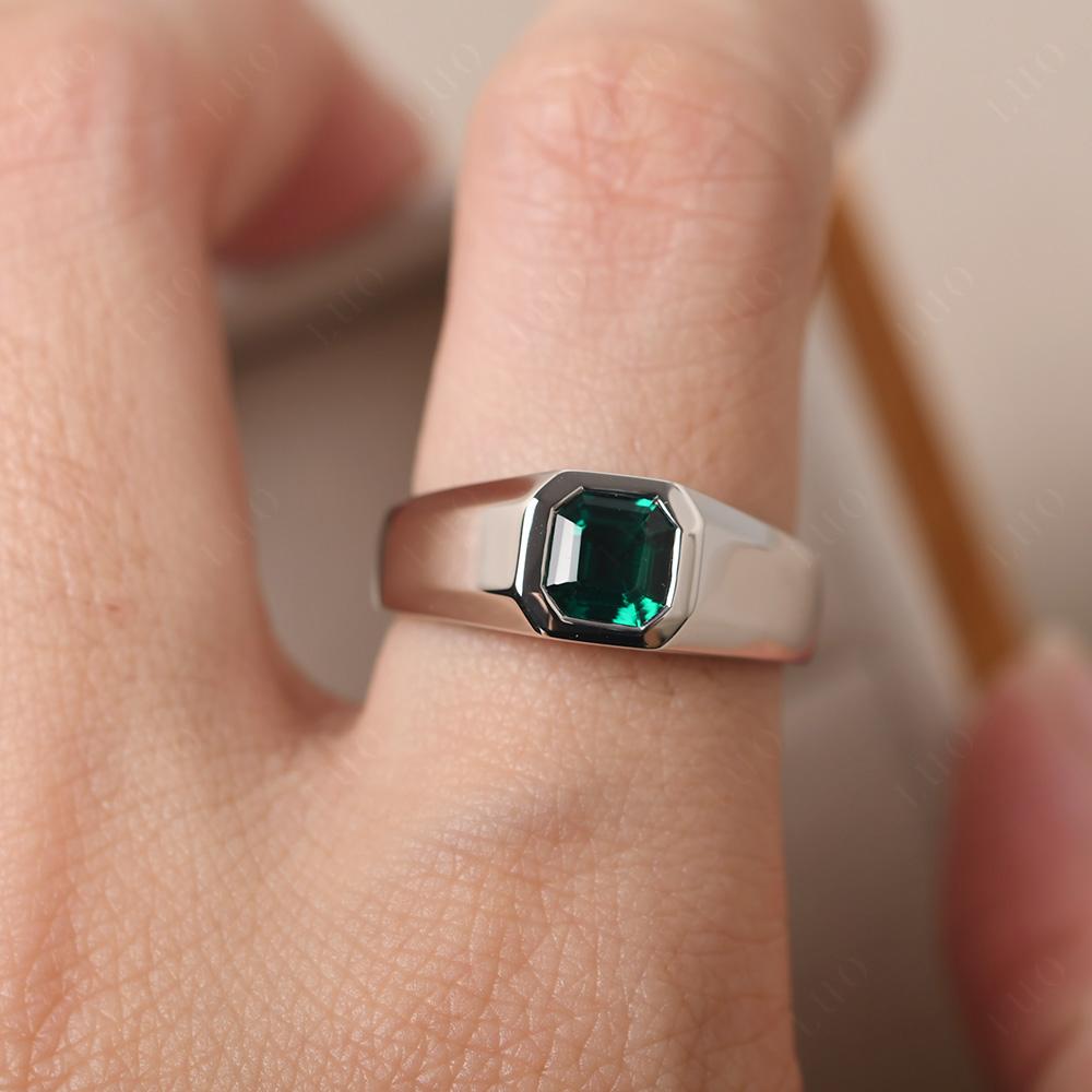 Wide Band Asscher Cut Emerald Ring - LUO Jewelry