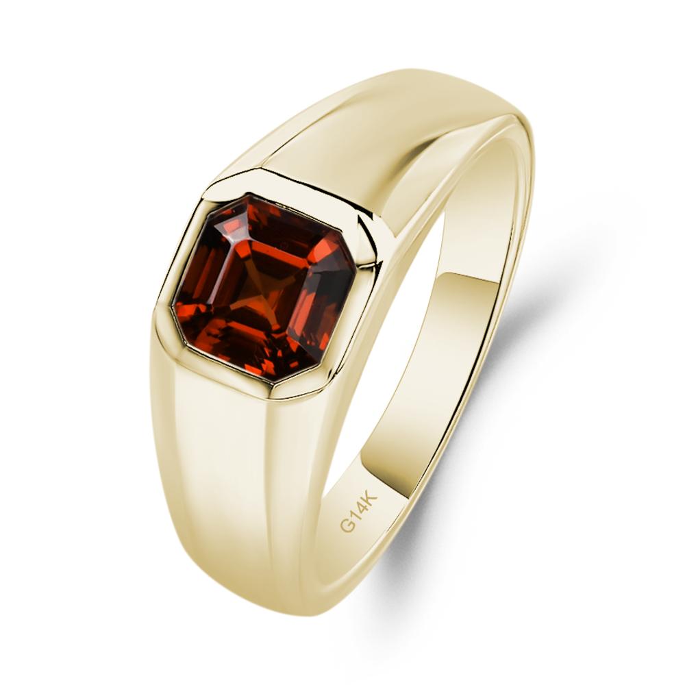 Wide Band Asscher Cut Garnet Ring - LUO Jewelry #metal_14k yellow gold