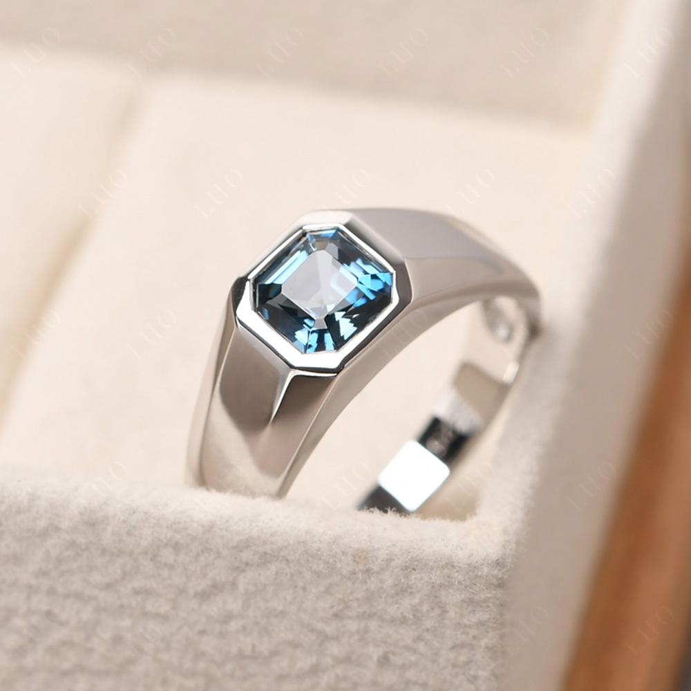 Wide Band Asscher Cut London Blue Topaz Ring - LUO Jewelry