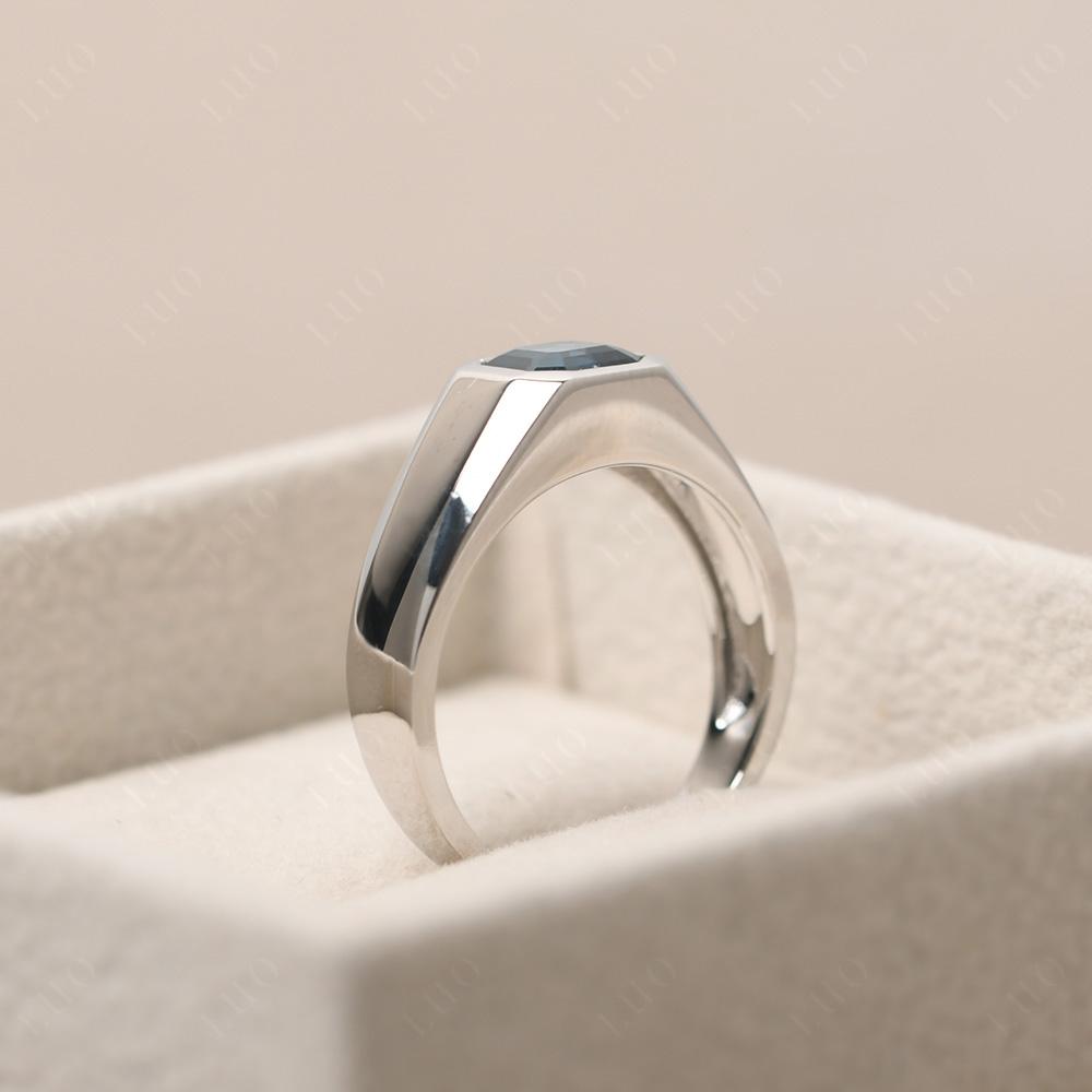 Wide Band Asscher Cut London Blue Topaz Ring - LUO Jewelry