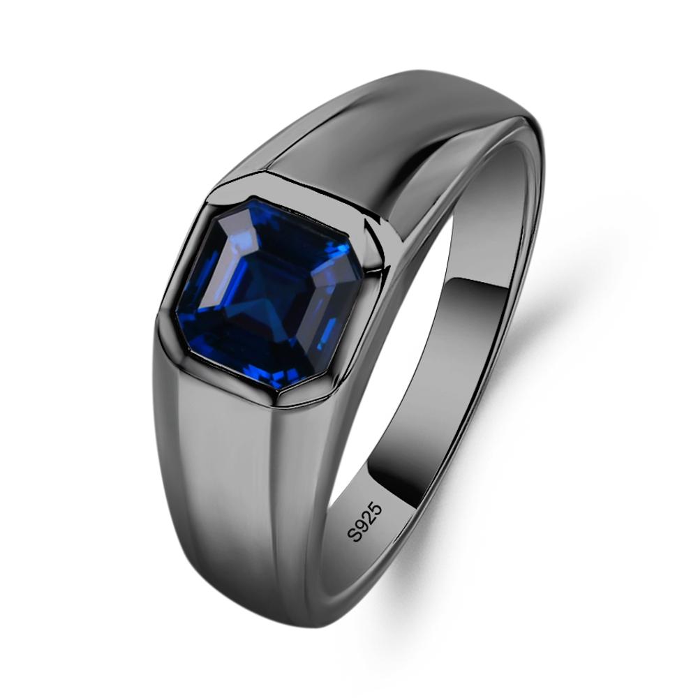 Wide Band Asscher Cut Sapphire Ring - LUO Jewelry #metal_black finish sterling silver