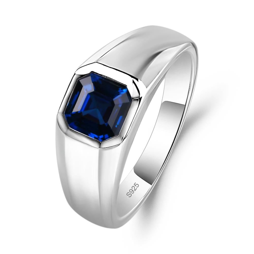 Wide Band Asscher Cut Sapphire Ring - LUO Jewelry #metal_sterling silver