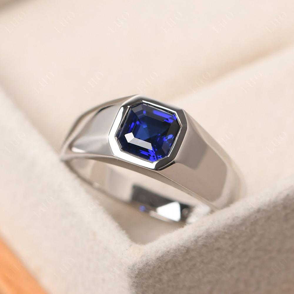 Wide Band Asscher Cut Sapphire Ring - LUO Jewelry