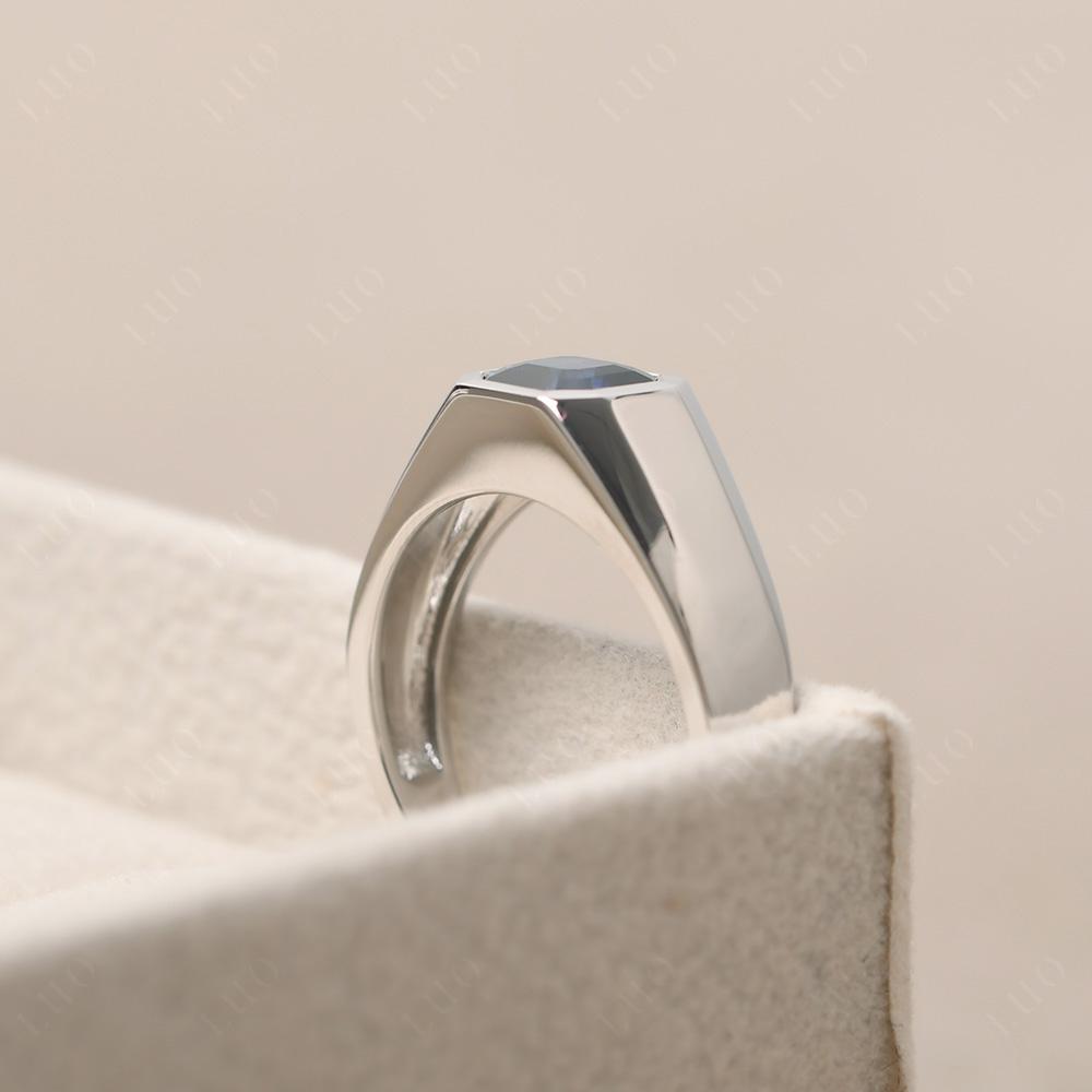 Wide Band Asscher Cut Sapphire Ring - LUO Jewelry