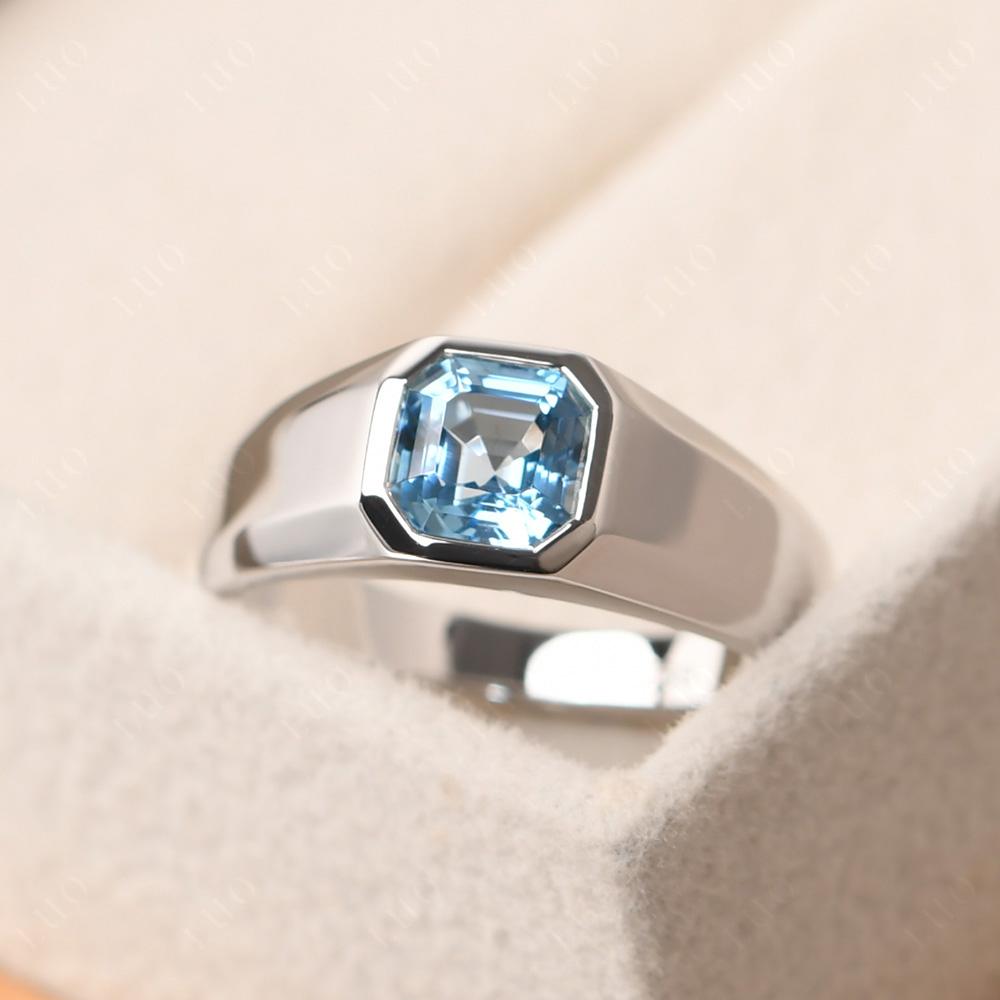 Wide Band Asscher Cut Swiss Blue Topaz Ring - LUO Jewelry