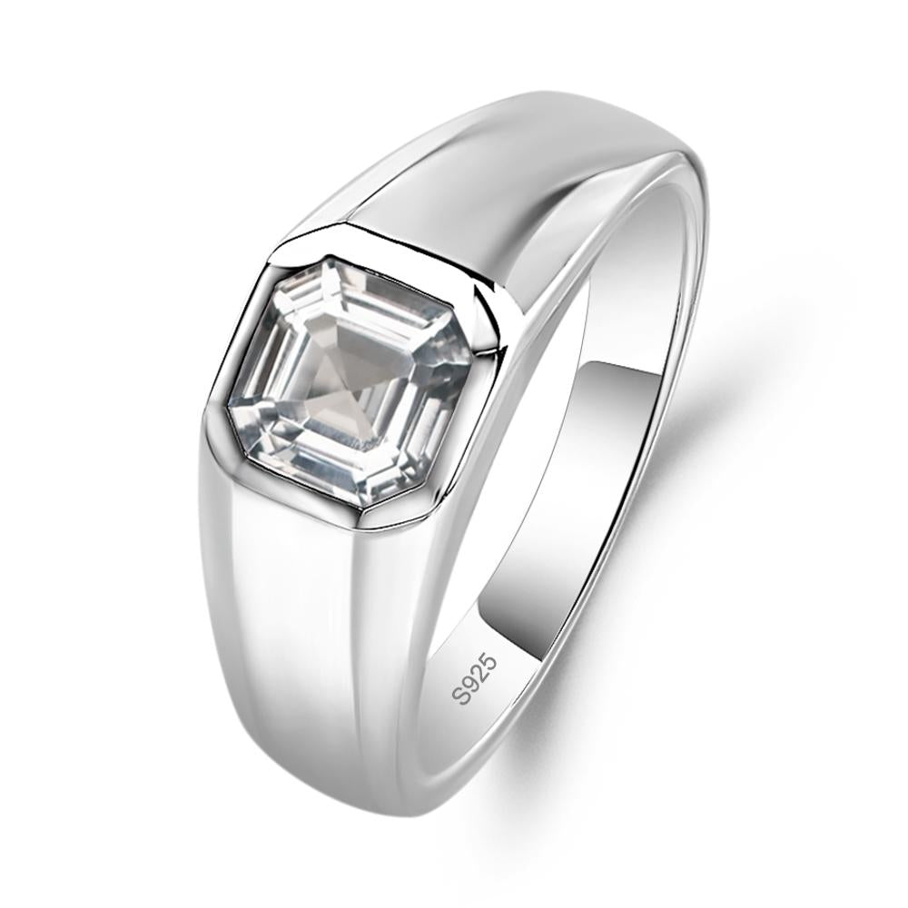Wide Band Asscher Cut White Topaz Ring - LUO Jewelry #metal_sterling silver