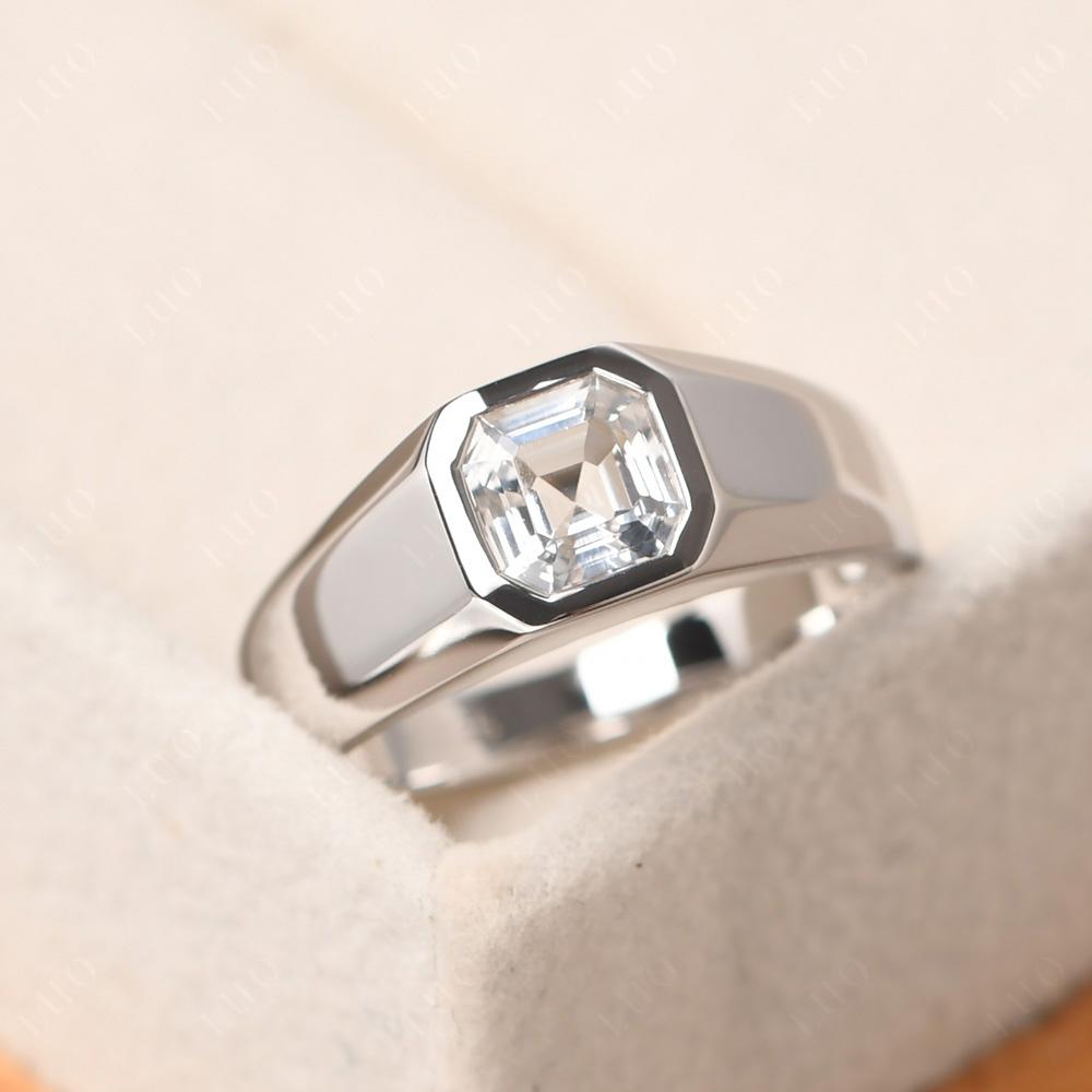 Wide Band Asscher Cut White Topaz Ring - LUO Jewelry