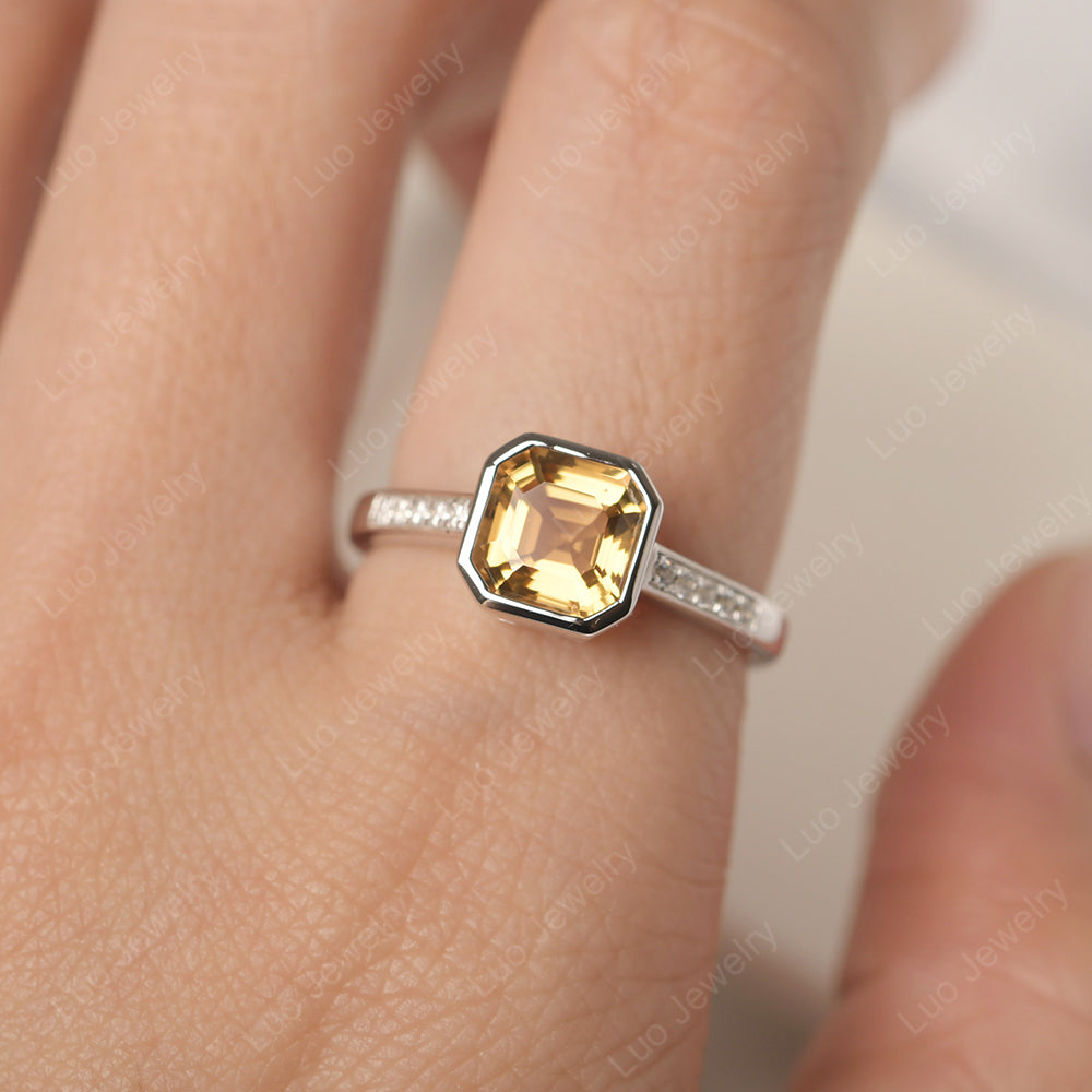 Citrine Bezel Set Asscher Engagement Rings - LUO Jewelry