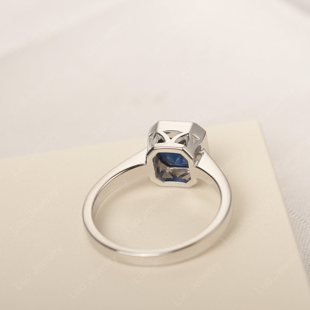 Lab Sapphire Bezel Set Asscher Engagement Rings - LUO Jewelry