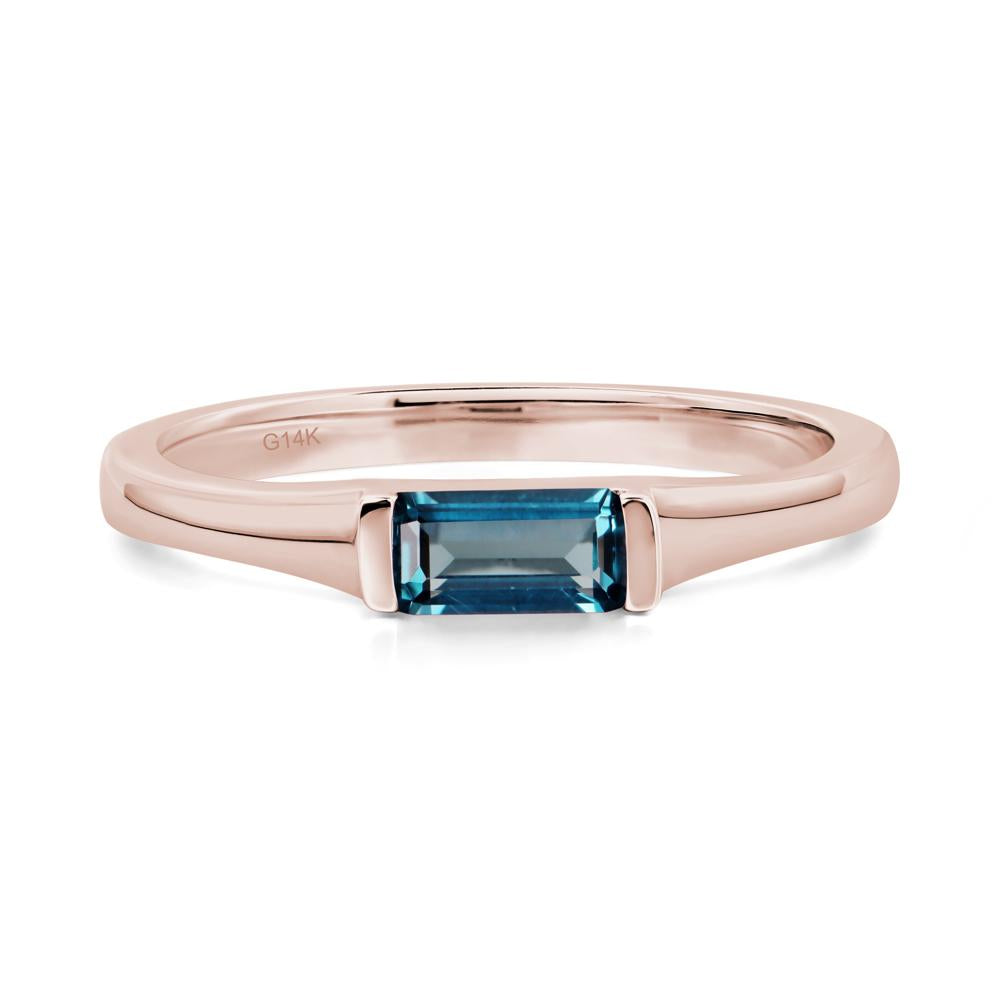 London Blue Topaz Band Ring East West Baguette Ring - LUO Jewelry #metal_14k rose gold