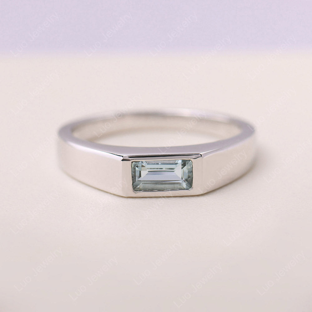 Aquamarine Bezel Baguette Engagement Ring