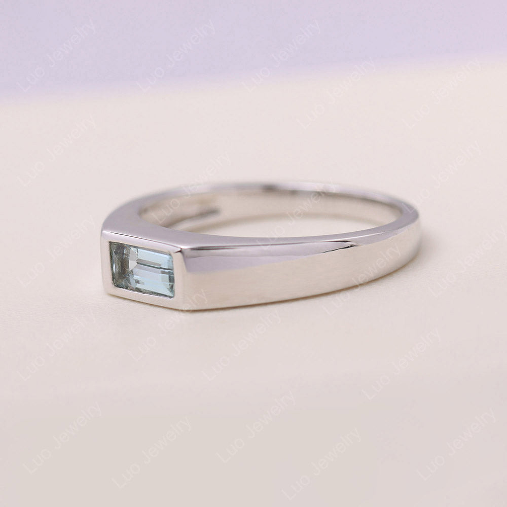 Aquamarine Bezel Baguette Engagement Ring