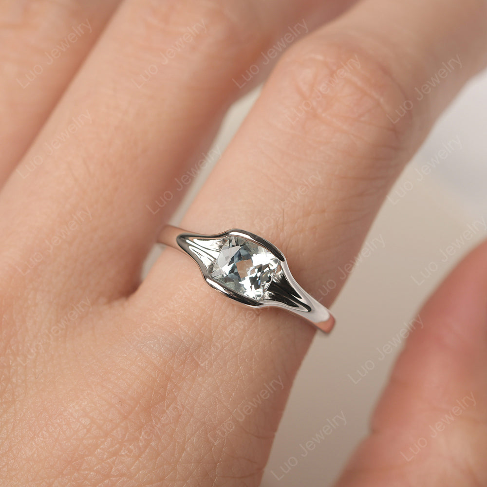 Vintage Cushion Aquamarine Bezel Set Solitaire Ring - LUO Jewelry