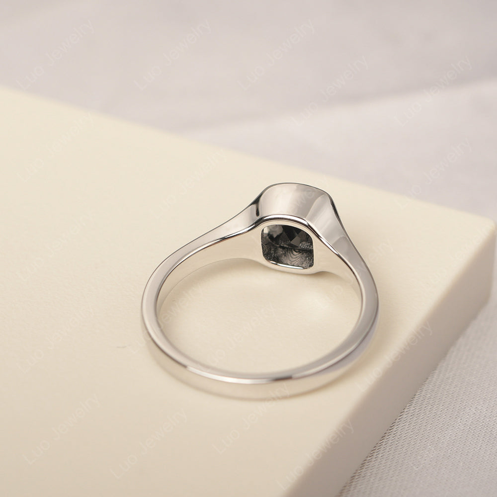 Vintage Cushion Black Spinel Bezel Set Solitaire Ring - LUO Jewelry