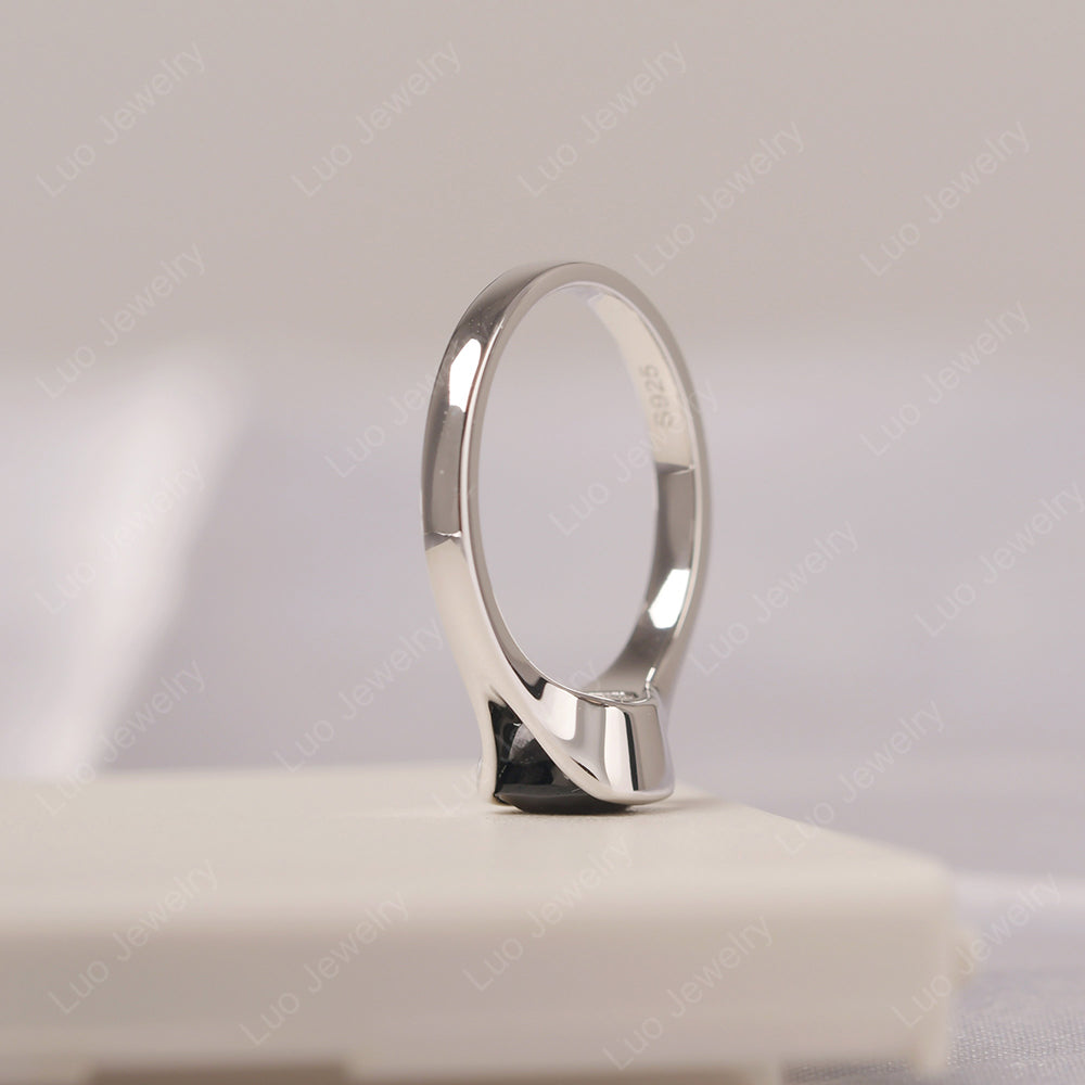 Vintage Cushion Black Spinel Bezel Set Solitaire Ring - LUO Jewelry