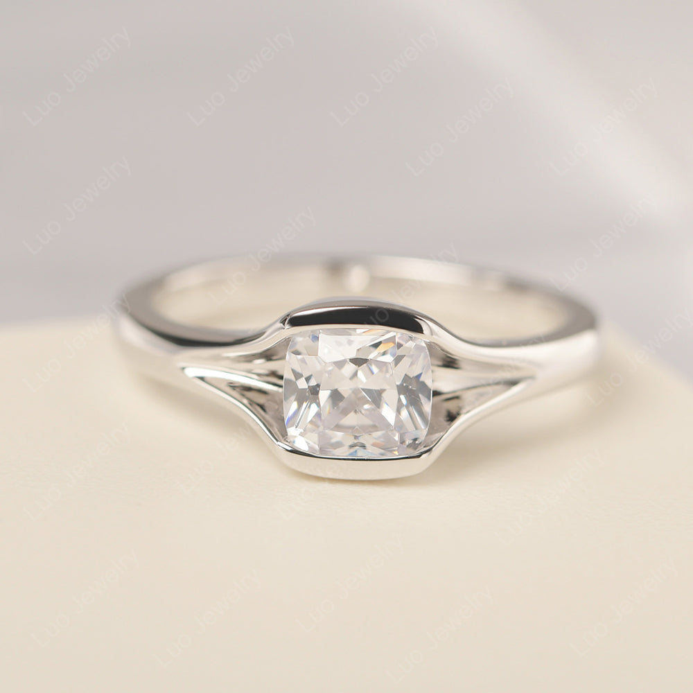 Vintage Cushion Cubic Zirconia Bezel Set Solitaire Ring - LUO Jewelry