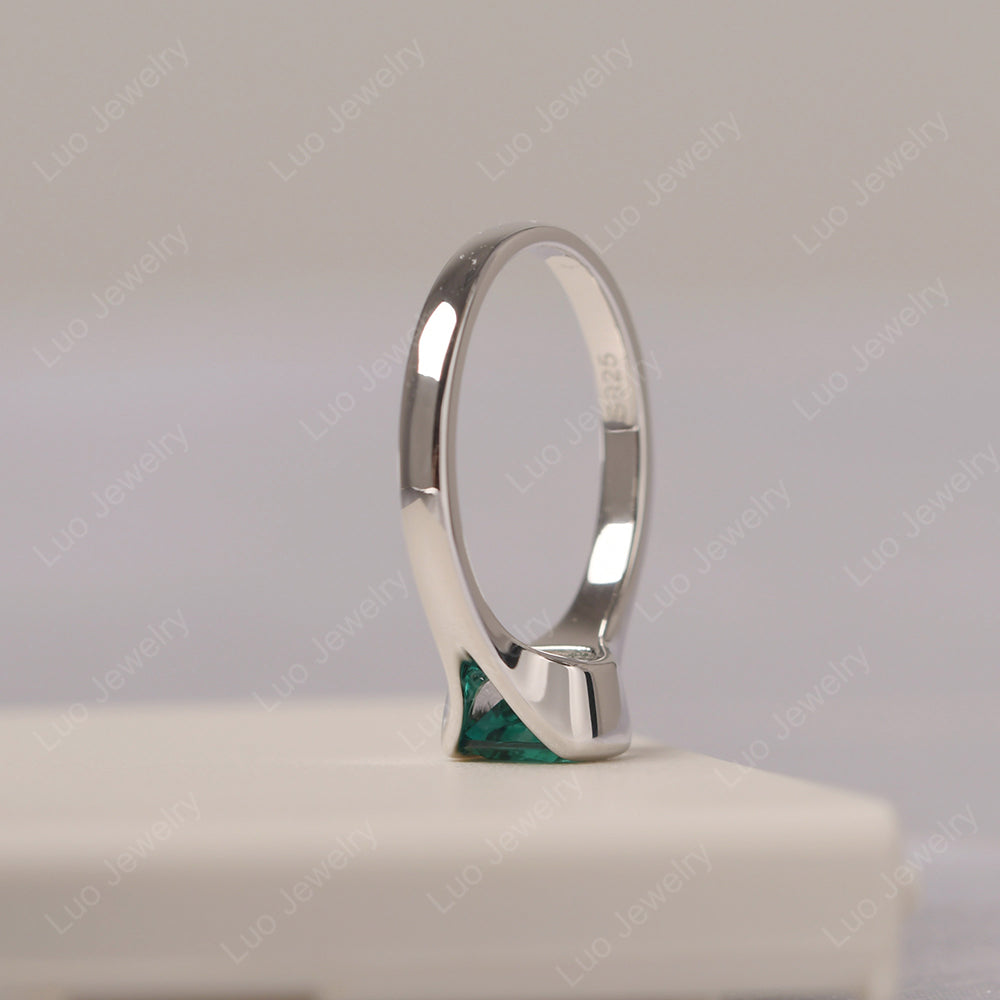 Vintage Cushion Lab Emerald Bezel Set Solitaire Ring - LUO Jewelry