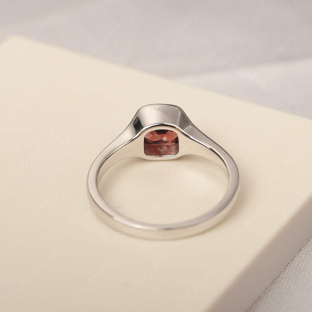 Vintage Cushion Garnet Bezel Set Solitaire Ring - LUO Jewelry