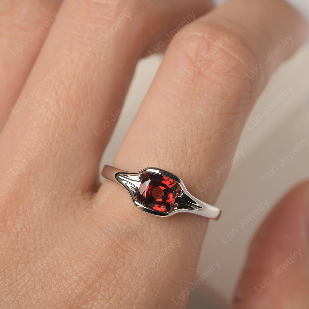 Vintage Cushion Garnet Bezel Set Solitaire Ring - LUO Jewelry