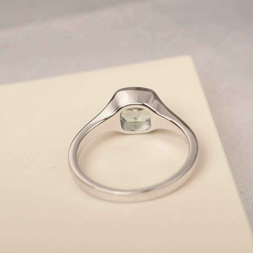 Vintage Cushion Green Amethyst Bezel Set Solitaire Ring - LUO Jewelry