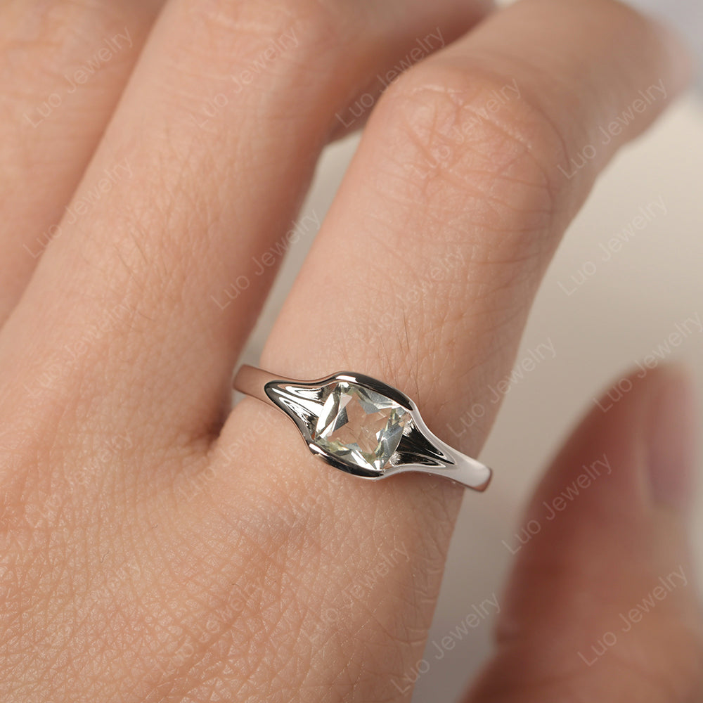 Vintage Cushion Green Amethyst Bezel Set Solitaire Ring - LUO Jewelry