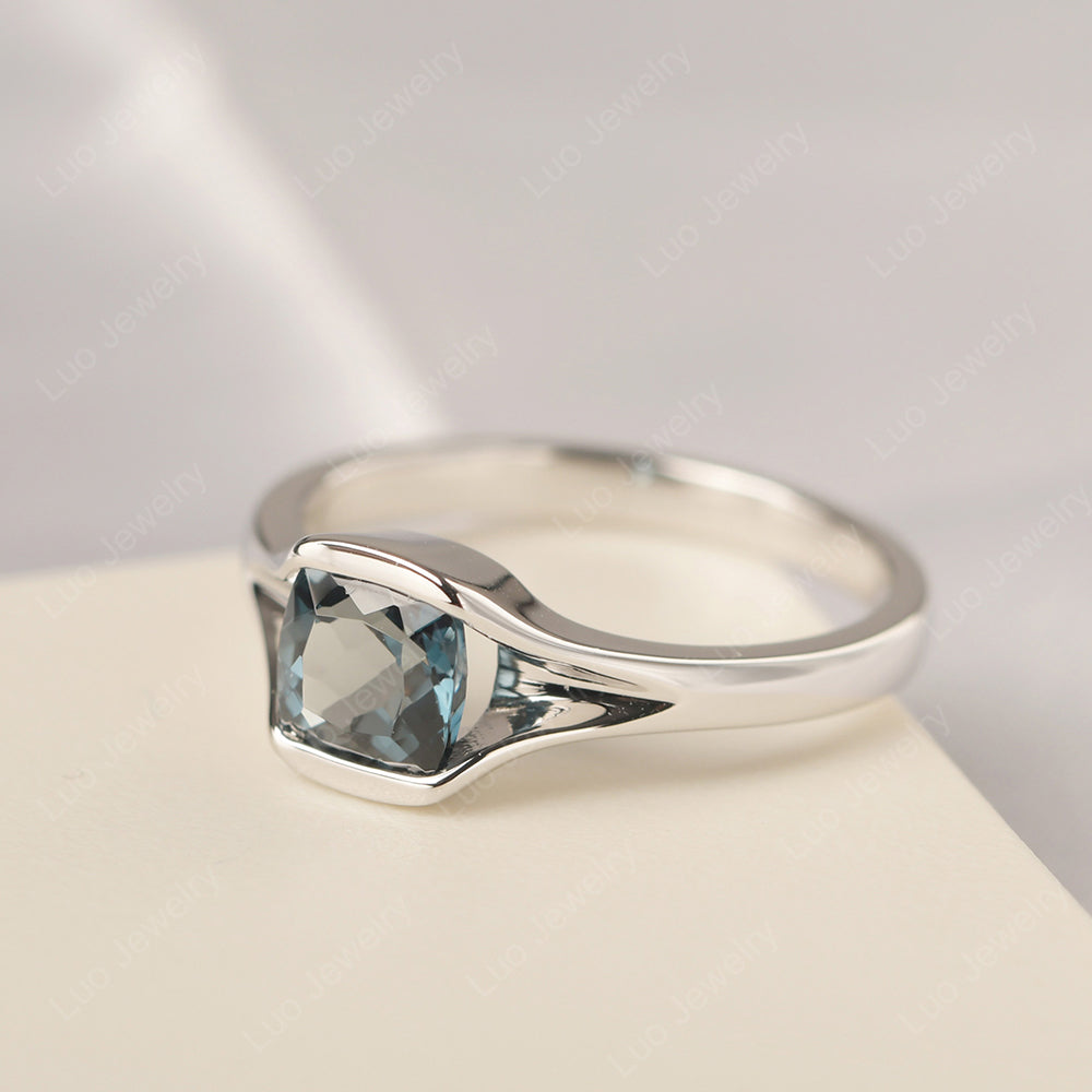 Vintage Cushion London Blue Topaz Bezel Set Solitaire Ring - LUO Jewelry